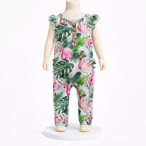LITTLE BUM BUMS Flamingo Print romper 12-18
